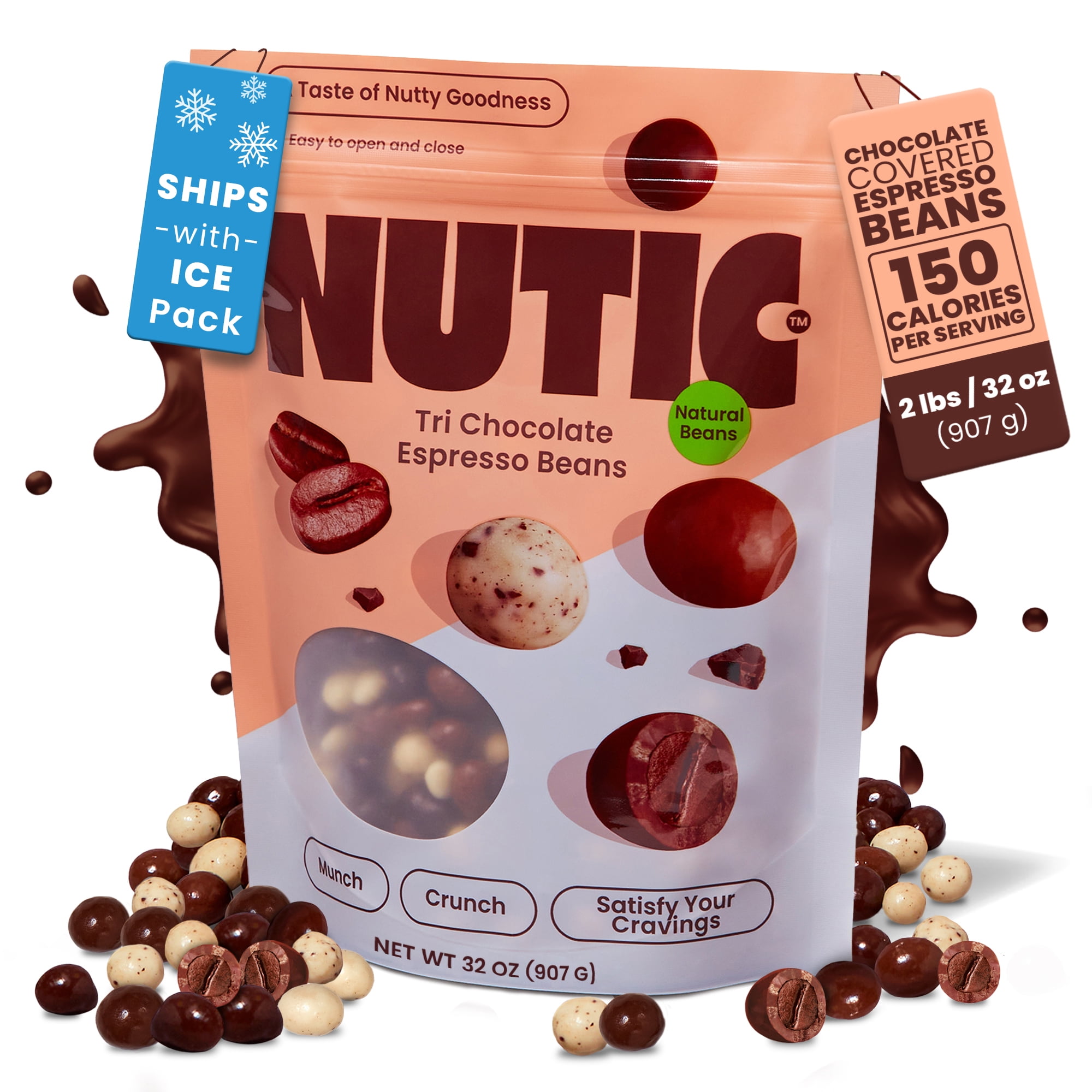 Nutic Chocolate Covered Espresso Beans - 2LB, Assortment of White, Milk & Dark Chocolate Coffee Beans - Bulk Espresso Candy for Rich Coffee Indulgence - (Pack of 1) Package May Vary