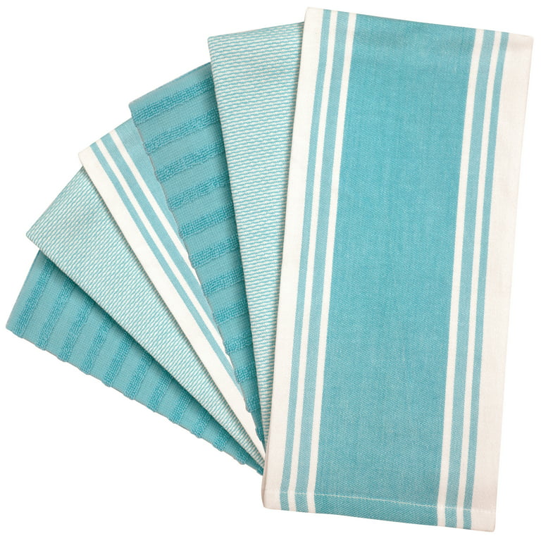 Premium Kitchen Towels (20x 28, 6 Pack) Large Cotton Kitchen Hand Towels  Flat & Terry Towel Highly Absorbent Tea Towels Set With Hanging Loop Aqua