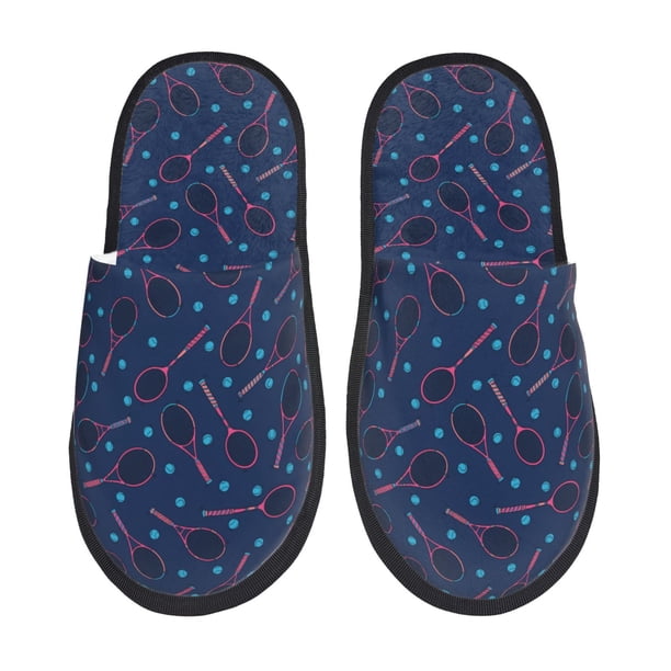 Balery Tennis Racket Pantuflas de Casa de Felpa Silenciosas con Diseño Estampado, Zapatillas Cómodas Antideslizantes de Algodón para Interior-Medium