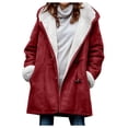 thumbnail image 1 of Women Winter Plus Size Solid Plus Velvet Coat Long Sleeve Horn Buckle Pocket Overcoat Tops, 1 of 1