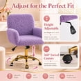 thumbnail image 6 of SESSLIFE Vanity Chair, Height Adjustable Velvet Makeup Chair, Comfy Home Office Chiar with Gold Legs, 360° Swivel Desk Chair, Rolling Chair for Bedroom, Vanity Room, Makeup Room, Purple, 6 of 9