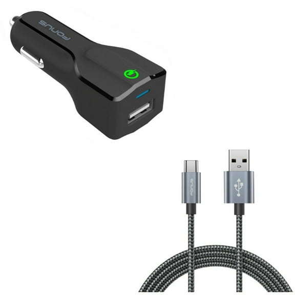 USB Port Fast 18W Car Charger w Charger Cord Type-C 6ft USB Cable Z2A for Blackberry Motion, Key2, KEYone, LE - BLU G9, Vivo XI Plus 5 - CAT S61 S48c - Coolpad Legacy - Essential Phone (PH-1)