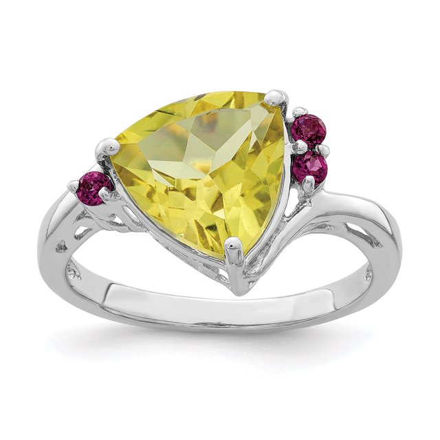 925 Sterling Silver Lemon Quartz Rhodolite Garnet Ring Gemstone