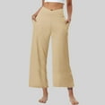 thumbnail image 2 of FUNUONY Womens Cropped Yoga Sweatpants Wide Leg High Waisted Lounge Pajamas Pants Comfy Workout Loose Pants with Pockets Solid Color Loose Sports Pants High Waist Pants Khaki M, 2 of 6