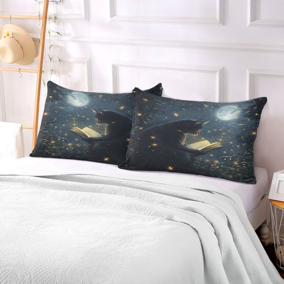 Pillow Case Plush Pillow Cat under The Moon Case standard size/King size/Queen size Bed Pillow Pillowcases