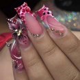 thumbnail image 1 of Uñas postizas francesas de gel suave, cuadradas medianas, con diamantes de imitación florales 3D, 24 unidades., 1 of 5