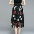 thumbnail image 7 of Aueoeo Women's A-Line Fairies Elastic Waist Midi Skirt Vintage Floral Embroidered Tulles Skirts Party High Waist Swings Skirts Black XL, 7 of 7