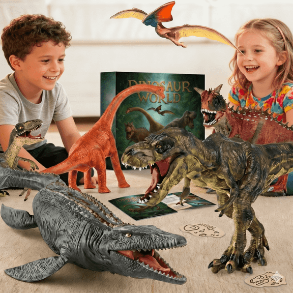 6Pcs Jumbo Dinosaur toys for boys 3-6 years, Realistic Dino Action Figure Set with Movable Jaw, Durable Dino Playset for Birthday Dinosaur Lovers Birthday