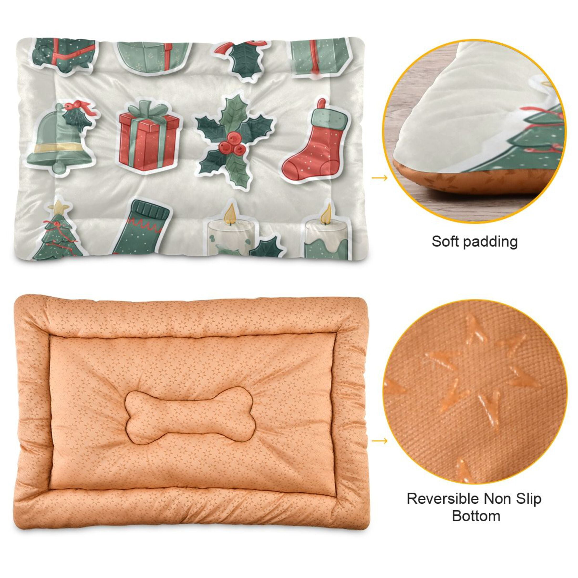 Cozy Mat Pet Bed Indoor Outdoor Warm Soft For Cat Dog Puppy(S/M) Holly Leaves and Berries