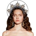 thumbnail image 1 of Tocado de corona de halo de María negra, tocado de diosa de corona de estrella, diadema de diosa griega de aro de cabeza de reina Sunburst, 1 of 5
