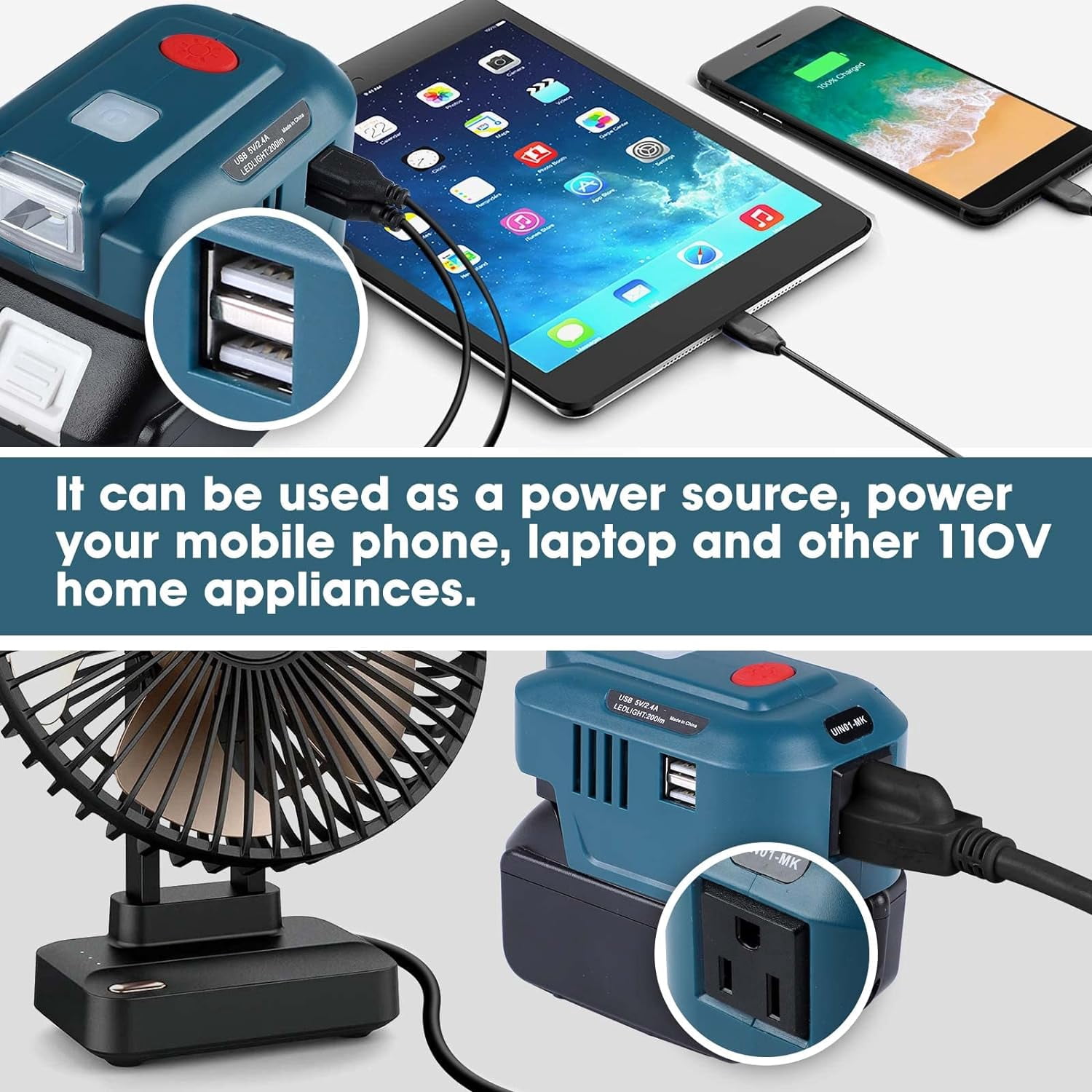 for Makita Powered Inverter Generator 150W for Makita Battery DC 18v to 110v AC Output, Portable Power Source USB Charger Adapter, for Makita Power Station with LED Light