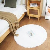 iLieber Faux Rabbit Soft Fluffy Fur 3ft White Area Round Rug,Washable Rugs Bedside Rug Plush Rug Nursery Rug for Living Room Bedroom Teen Room