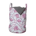 thumbnail image 1 of Leaves Laundry Bag, Rhythmic Pastel Tone Rose Flowers Sketch Leaves Foliage Motifs Illustration, Basket with Handles Drawstring Closure for Laundromats, 13" x 19", Baby Blue Pale Pink, by Ambesonne, 1 of 4