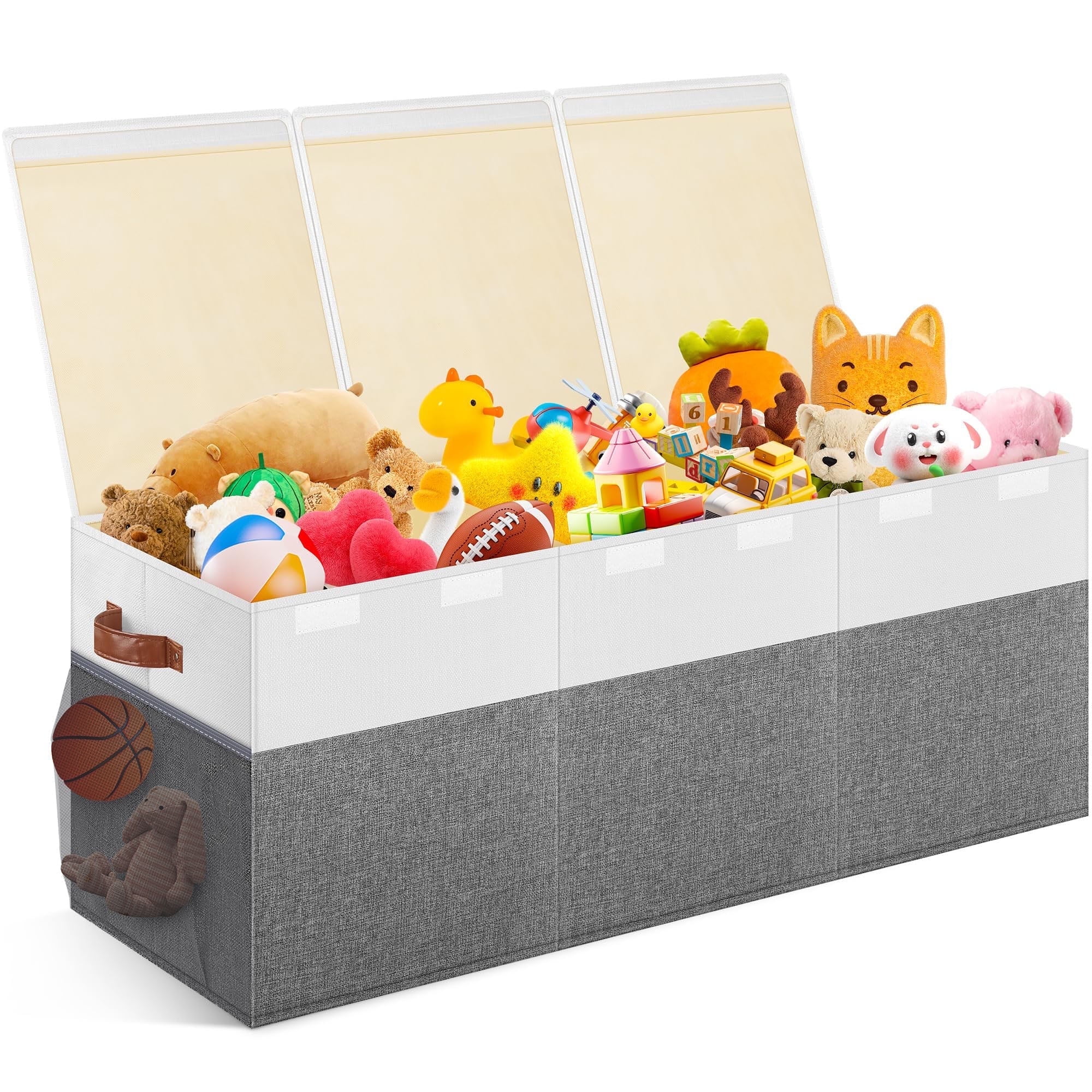 Extra Large Toy Box, Collapsible Sturdy Kids Toy Chest Storage Box with 3 Side bags and Removable Lids, 40"X14"X16"，large toy box for Nursery Room, Playroom,Closet,Home Organization,School