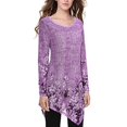 thumbnail image 1 of BJYX T-shirt Femme en Maille Imprimée Florale Ourlet Irrégulier Tunique Pull Manches Longues Col Rond Blouses, 1 of 5