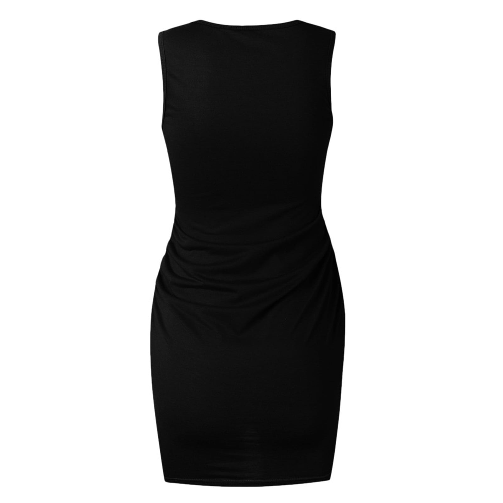 Clearance!MSJUHEG Wrap Dress Flowy Dresses for Women Neckline Sleeveless Hem Round Dress Women's Ruched Casual Slim Dress Women's Dress Bodycon Dresses for Women Dresses for Women Black L
