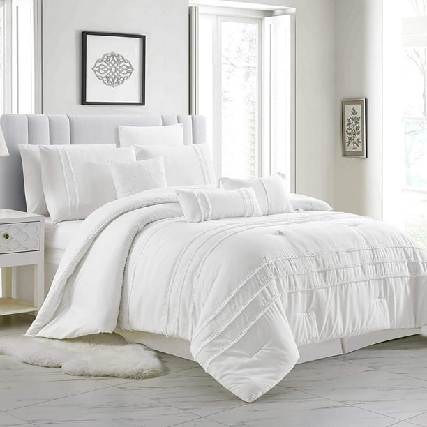 White Tassel Fringe Comforter Set, California King Bed Comforter Set White