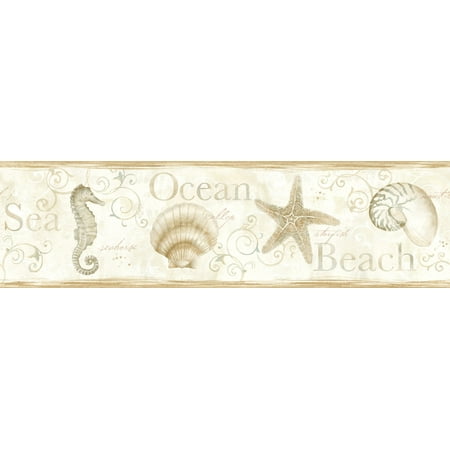 Seashell Border - Brewster DLR53563B Island Bay Beige Seashells Border Wallpaper