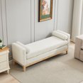 thumbnail image 6 of 66.34"W Elegant Upholstered Bench,Daybed, Ottoman with Wood Legs & 2 Bolster Pillows for End of Bed, Bedroom, Living Room, Entryway,Black Boucle, 6 of 10