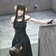 thumbnail image 5 of Anime Spy X Family Yor Forger Cosplay gótico Halter vestido negro medias de cuero traje Yor pendiente peluca ropa de mujer, 5 of 5
