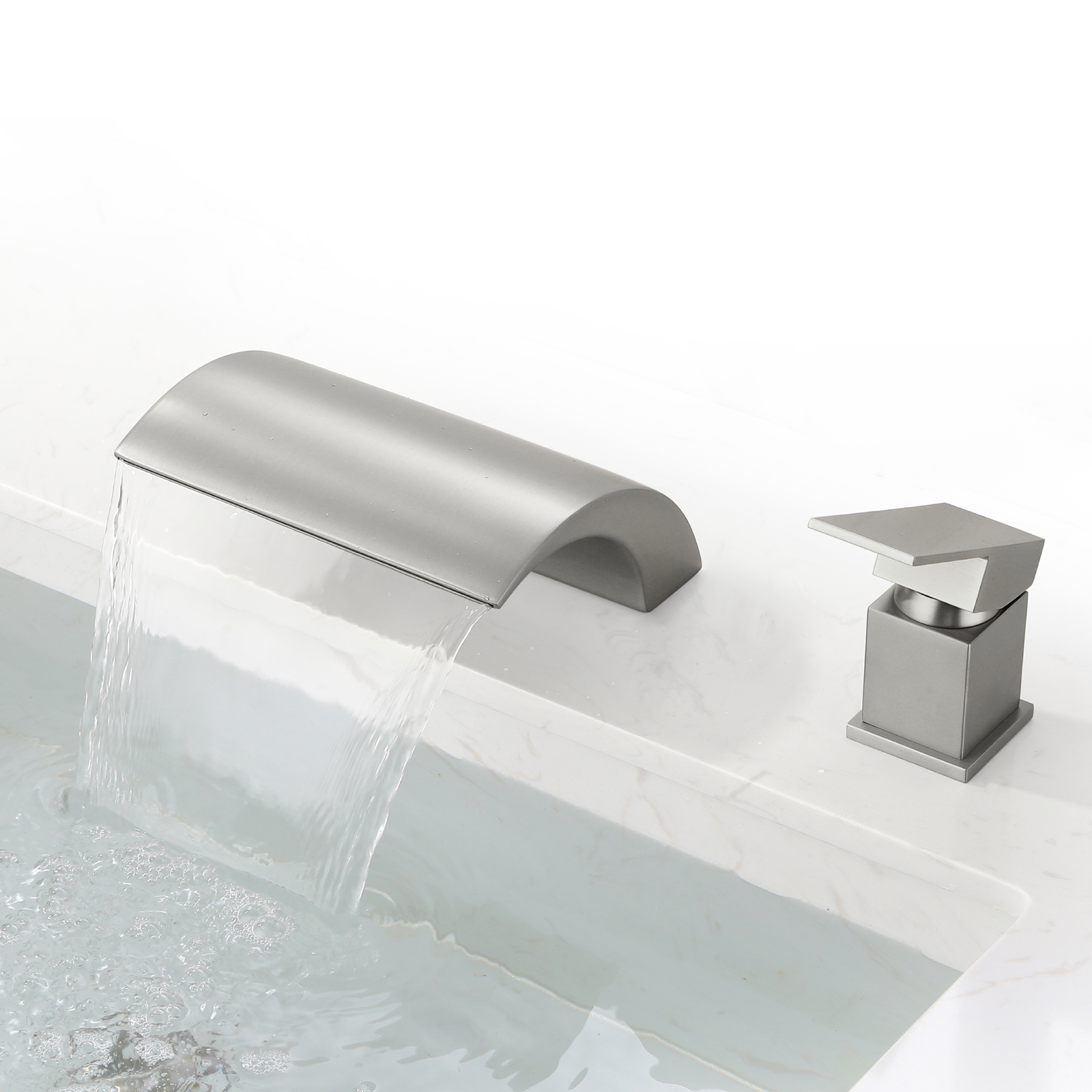 Cobbe 2-Hole Mount Bathroom Sink Faucet Single Handle Bathroom Faucet with Waterfall Spout Brushed Nickel