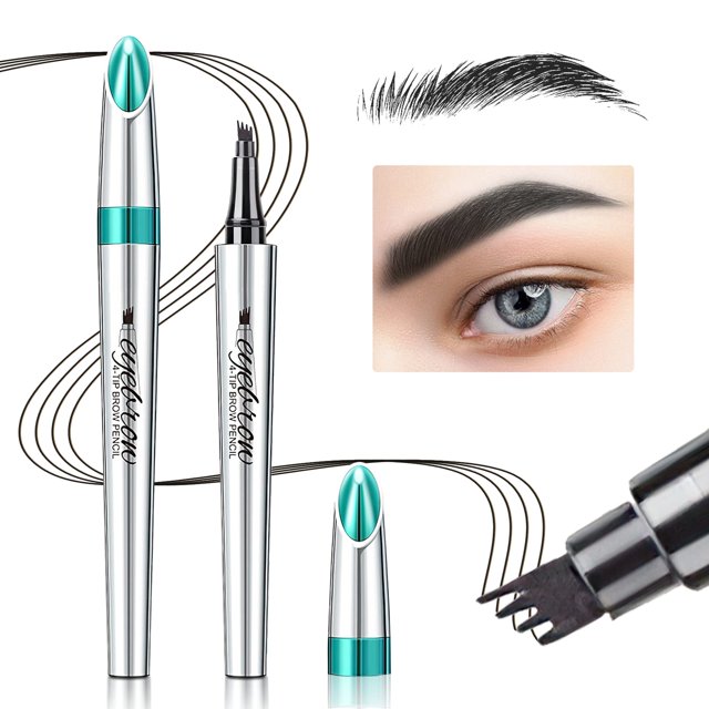 Lápiz de cejas, microblading, 4 puntas, lifting y maquillaje de cejas, larga duración, resistente al agua y a las manchas, pelo natural (negro)