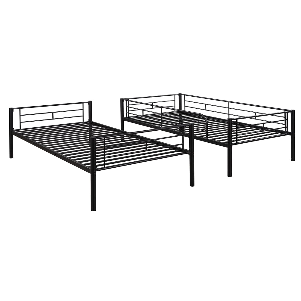 Twin Over Twin Metal Bunk Bed with Ladder and high Guardrail, Heavy Duty Bunk Beds for Kids/Teens/Adults, Double Twin Bed with Metal Slats and Heighten Guardrails, Black