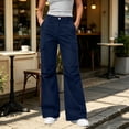 thumbnail image 4 of TEAJOPSUU Womens Button Fly Bootcut Cargo Pants Solid High Waist Wide Leg Side Cargo Pockets Trousers with Pockets Casual Winter Wear Navy, 4 of 8