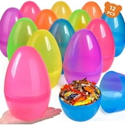 Fun Little Toys 12 Pcs 7.9'' Jumbo Plastic Easter Eggs Bulk, Fillable Empty Easter Eggs Hunt Prizes for Kids Party Favors Classroom