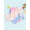 thumbnail image 3 of Bagilaanoe Toddler Baby Girl One-Piece Swimsuit Gradient Color Long Sleeve Zipper Rashguard Swimwear 6M 12M 2T 3T 4T Kids Ruffle Bathing Suit, 3 of 8