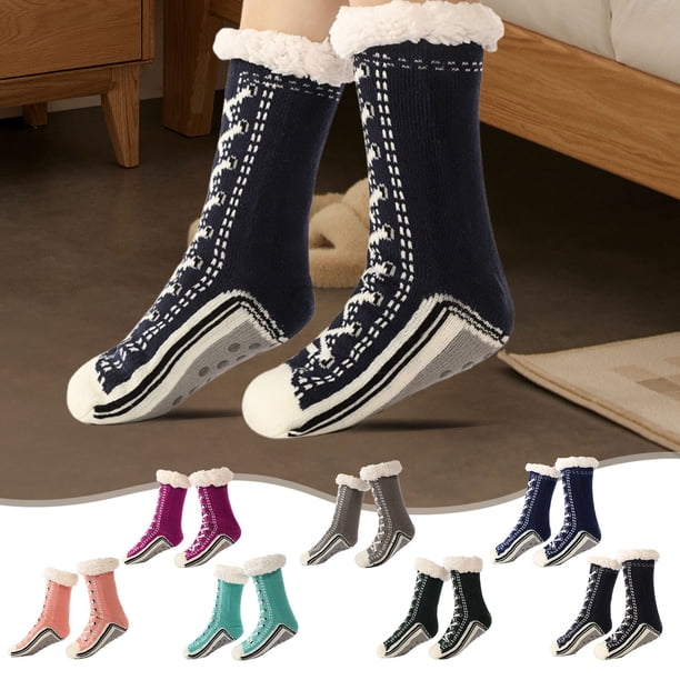 Calcetines de invierno para suelo: calcetines forrados de forro polar extra gruesos para mujeres y hombres, calcetines térmicos cálidos para suelos fríos, calcetines antideslizantes para interiores