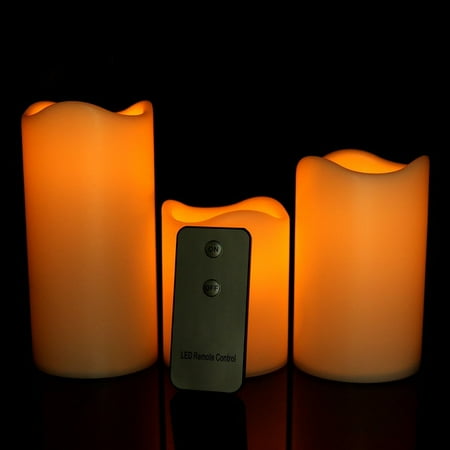 

3 Waterproof outdoor battery powered Flame free LED pillar candles Remote control flashing plastic resin electric Decorative lights for patio lantern decorations Halloween Christmas party decorations