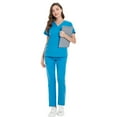 thumbnail image 4 of QHRMKOG Womens Scrub Sets , Modern V Neck Top & Jogger Pant with Multi Pockets Medical Nursing Stretch Soft Uniforms Work-Appropriate Sets Blue XL, 4 of 6