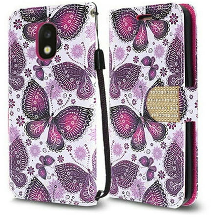 GSA Violet Butterfly Flip Wallet Case For Samsung Galaxy J3 (2018), J337, J3 Star, J3 Achieve & Express Purple