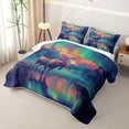 thumbnail image 3 of Castle Fairy Neon Aurora Moose Quilt King for Teens,Glow Pine Lake Star King Coverlet Set,Teal Orange Purple, 3 of 7