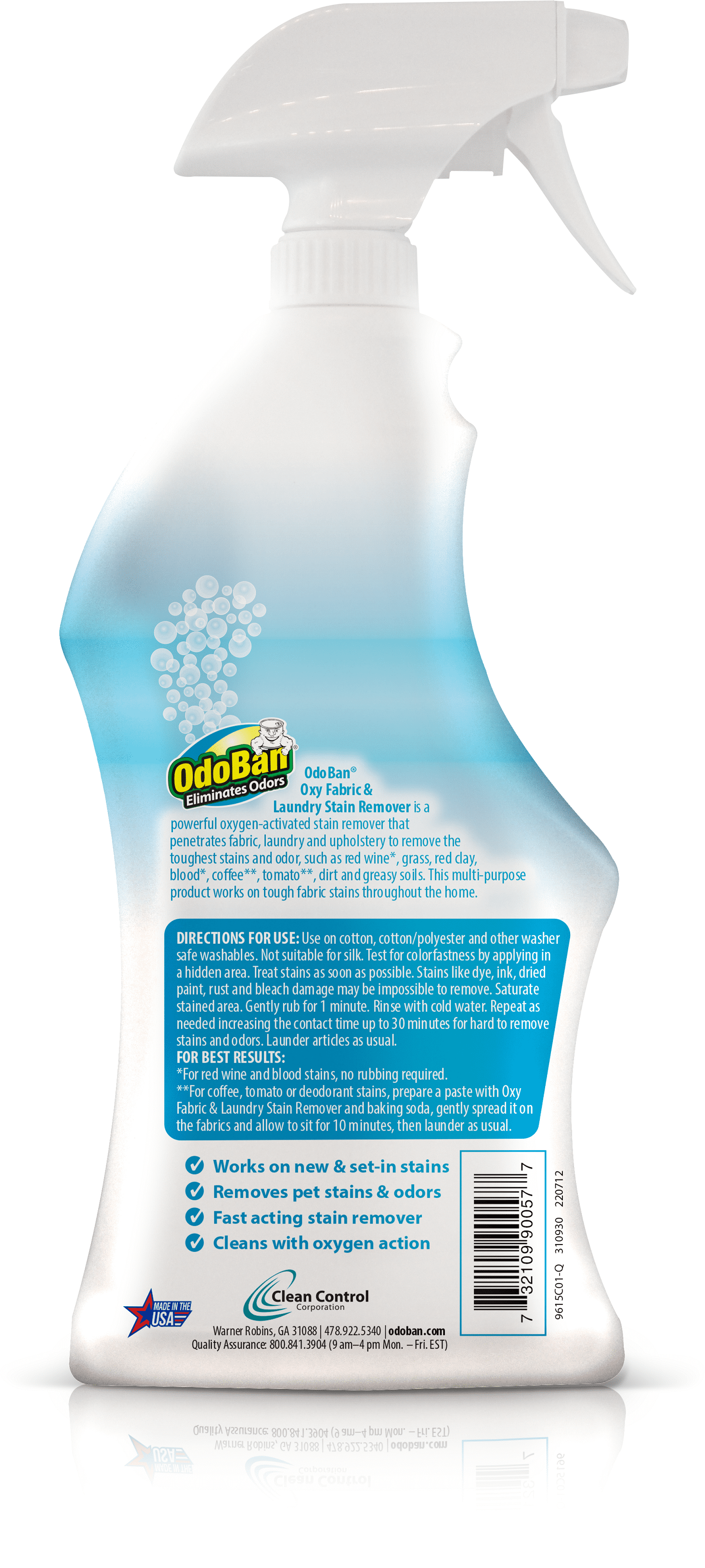 OdoBan Ready-to-Use Oxy Fabric and Laundry Stain Remover, Triple Action Stain Eliminator, 6-Pack, 32 Ounce Spray Each