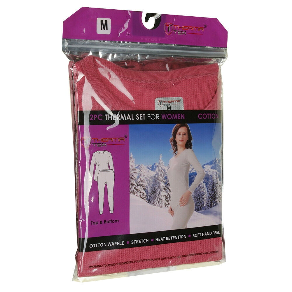 Women s 100 Cotton Light Weight Waffle Knit Thermal Top Bottom Long John Underwear Set Walmart