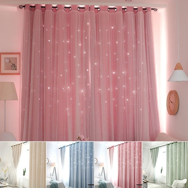 1/2PCS Full Blackout Curtain Doubledecker Nordic Style Bedroom Living Room Curtain Hollow Star