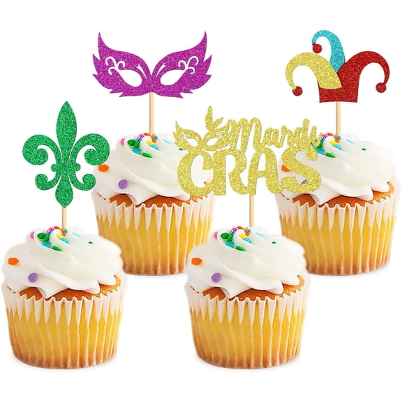 8pcs Mardi Gras Cupcake Toppers Masquerade Bachelorette Party Mask Cupcake Picks for Masquerade Mardi Gras Birthday Party Supplies Decorations
