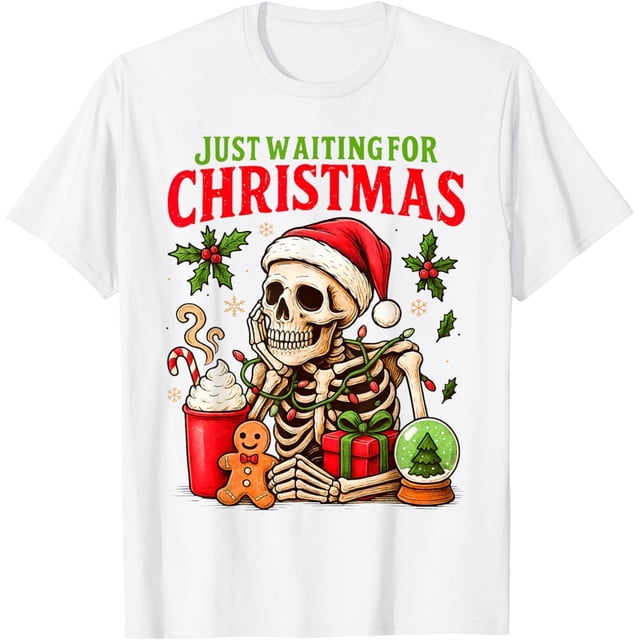 Just Waiting for Christmas Holiday - Camiseta de esqueleto de Papá Noel