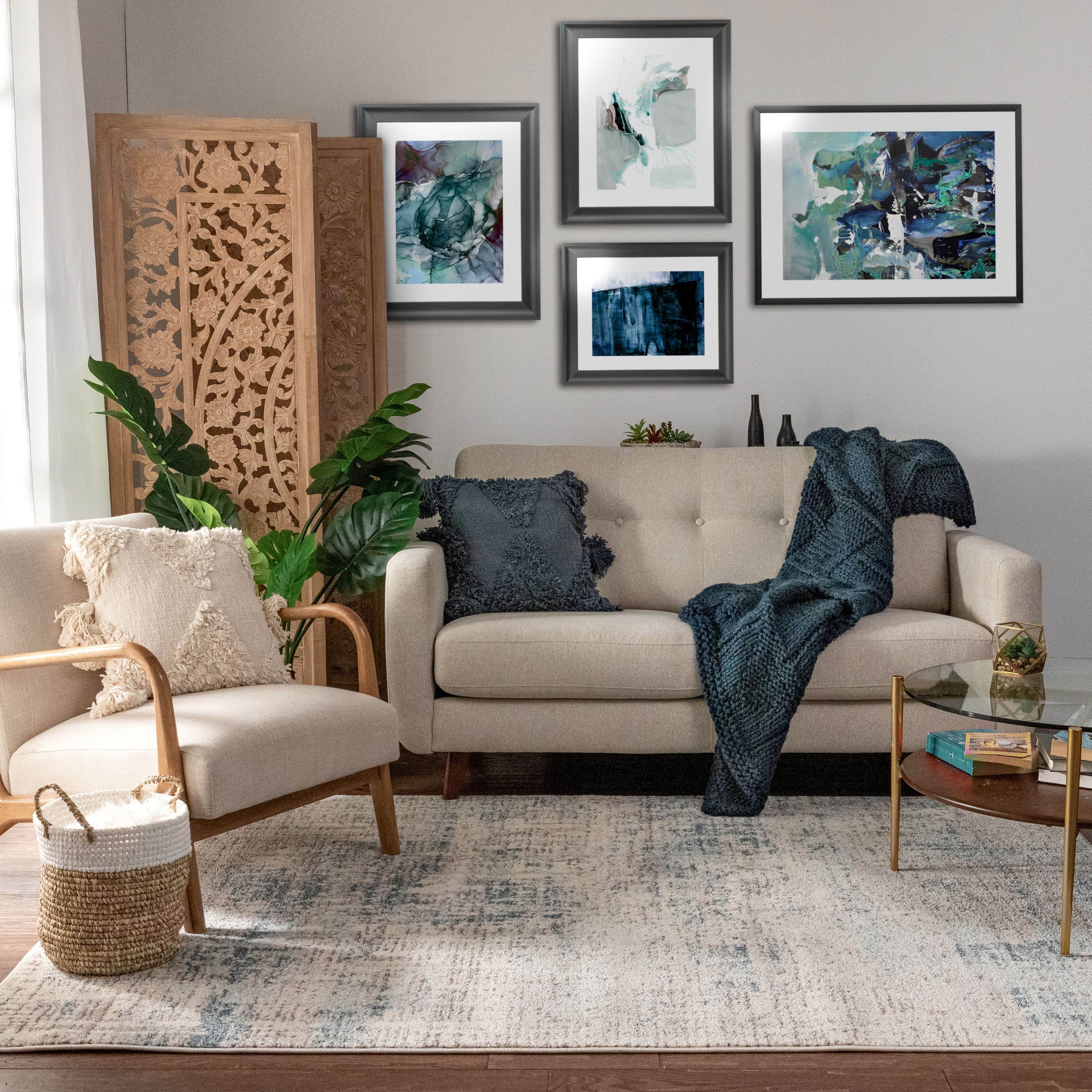 Sydney Tate Blue Modern Abstract Distressed 5'3" x 7'3" Area Rug
