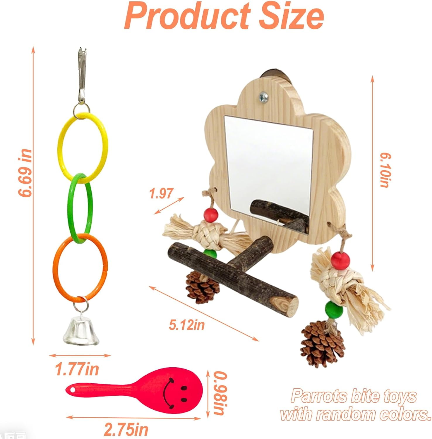Bird Mirror with Perch, Cage Mirror, Parakeet Toys with Chew Toy, Bird Cage Accessories for Parrot Conure Lovebirds Finch Canaries
