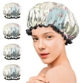 thumbnail image 7 of Shower Caps,Pioneer Flower Floral Print Pattern Waterproof Shower Cap for Women 4 Pieces,Double Reusable Hair Cover for Shower PEVA Elastic Stretch Hem, 7 of 7