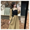 thumbnail image 1 of Vestido de manga larga, vestido de manga larga, vestido con lazo en la cintura, vestido falso de dos piezas, valor inmejorable, 1 of 9