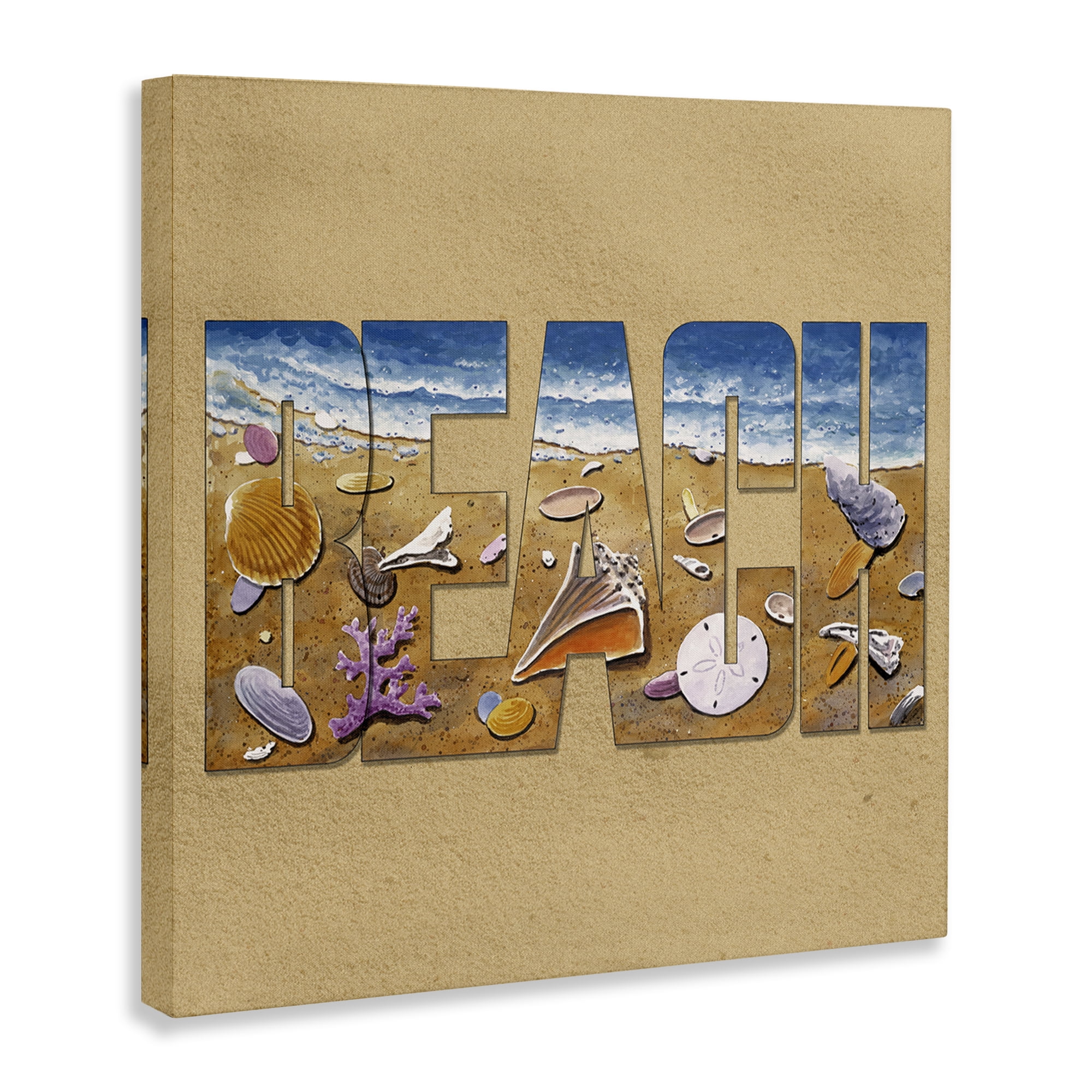 Stupell Industries Beach Letters Outline Nautical & Beach Painting Wrapped Canvas Art Print Wall Art, 24 x 24