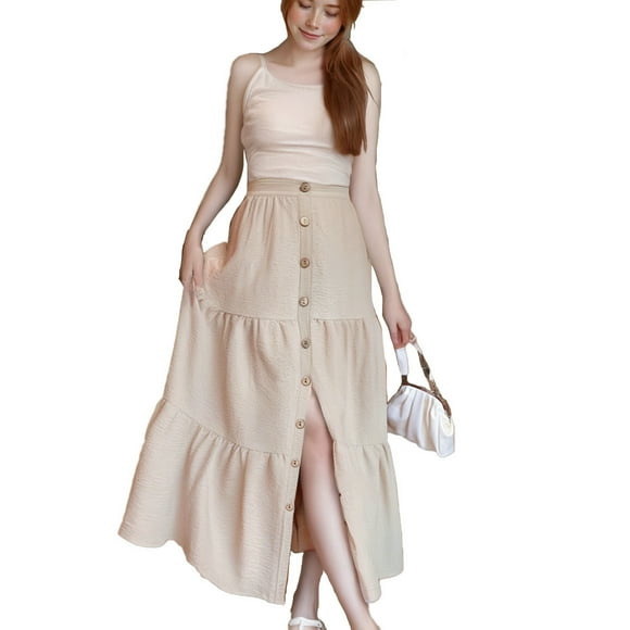LUOGENLI Skirt Women Fashion Solid Gothic Punk Asymmetric Lace up Slit Front Skirt A Line Skirt Maxi Skirts for Women 2025 Wrap Maxi Skirts for Women Summer 2025 Black S