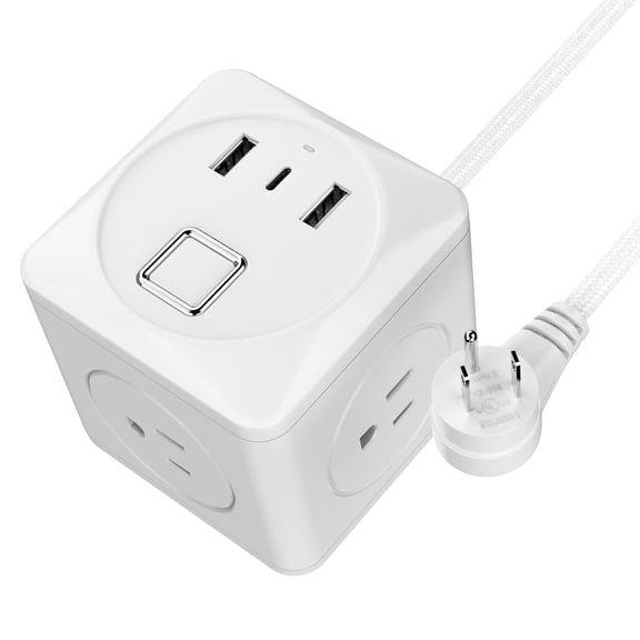 Cube Power Strip, 3 Widely Spaced Outlet with 3 USB (1 USB C), 6 Ft Braided Flat Plug Extension Cord