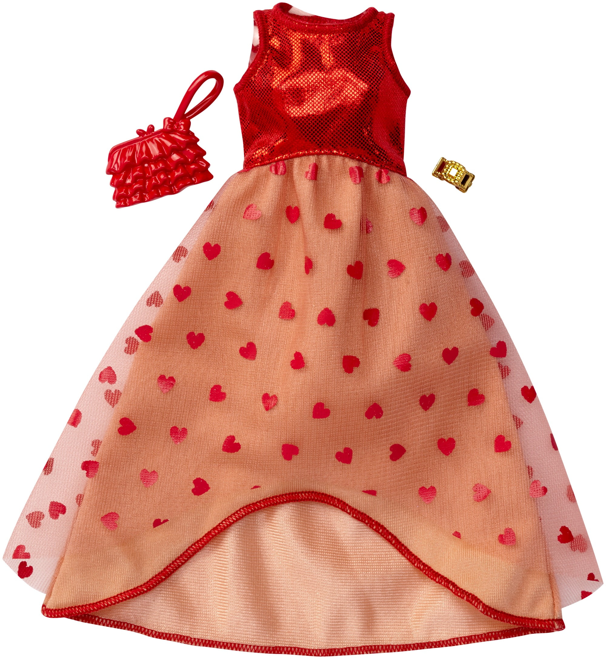 NEW BARBIE DOLL CLOTHES,FASHION PACK RED & GOLD DRESS 