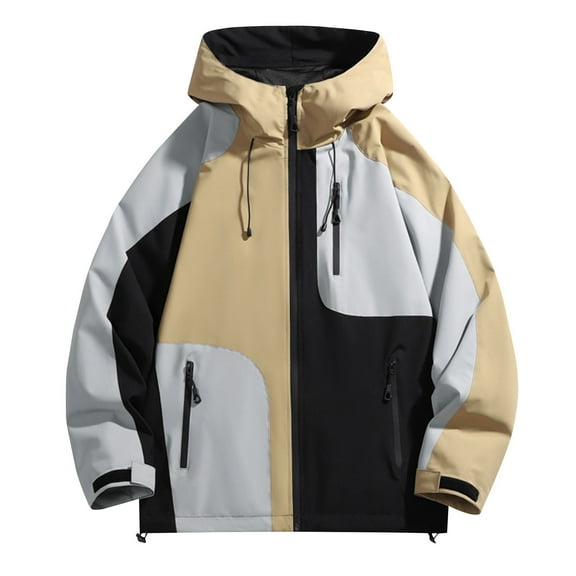 Men's Jackets Waterproof Coats Jacket Raincoat Man Leisure Time Color Blocking Hooded Long Sleeves Outdoors Interchange Jacket Loose Coat with Hood