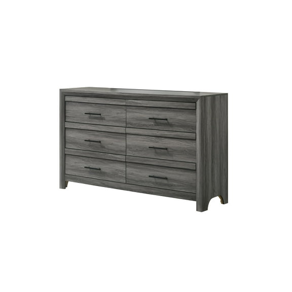 Denver Modern Style 6-Drawer Dresser Made With Wood & Black Handle Pulls in Gray